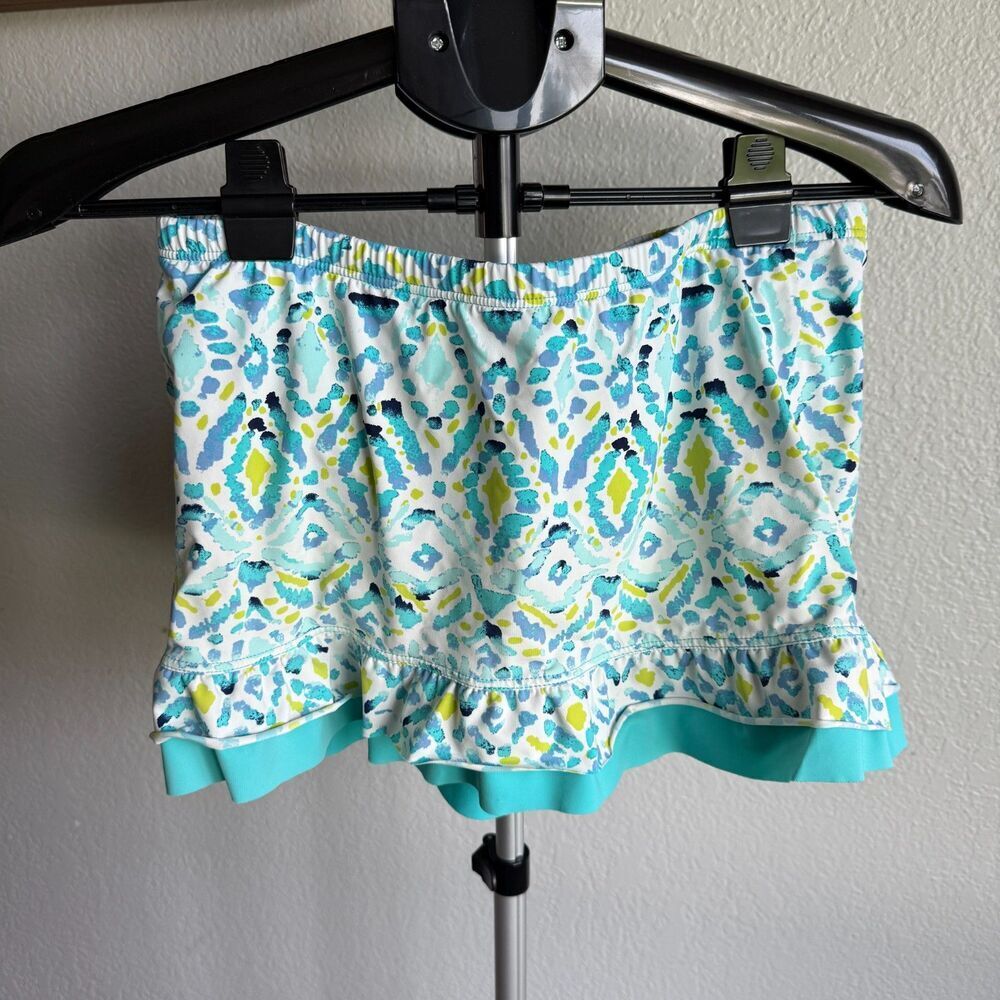 Title Nine Ruffle Swim Skirt Beach Resort Bright Lime Teal Aqua Women's Size M